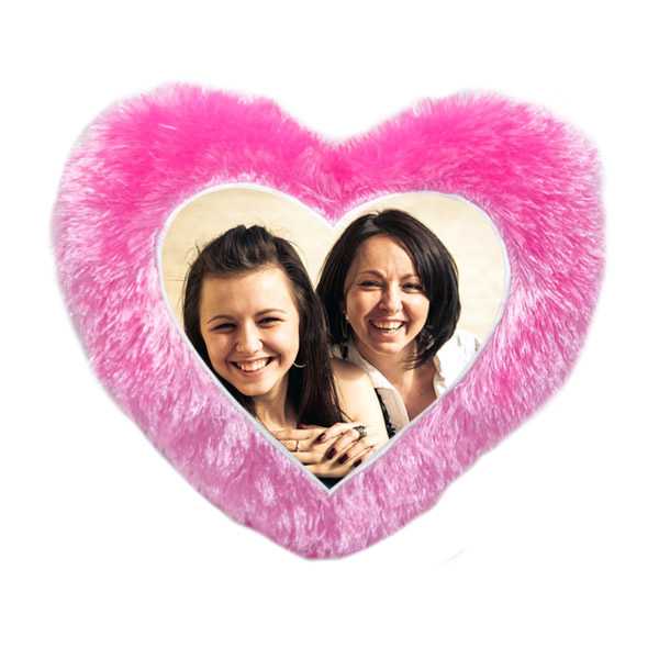 Beautiful Pink Heart Fur Pillow With Personalized Photo